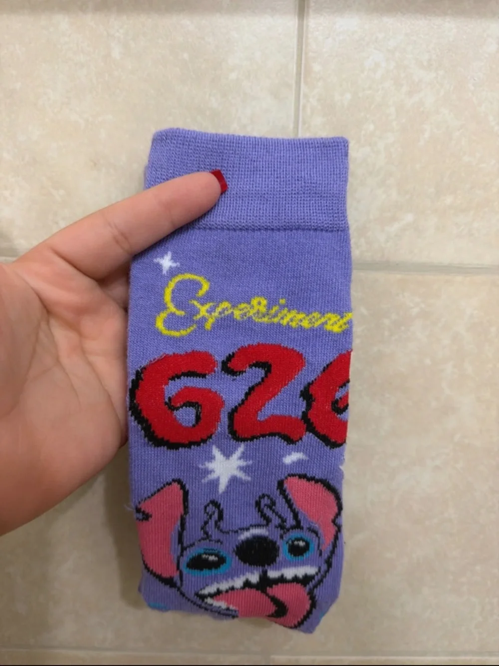 Stitch's Purple Kids Character Socks with Red and Yellow Accents